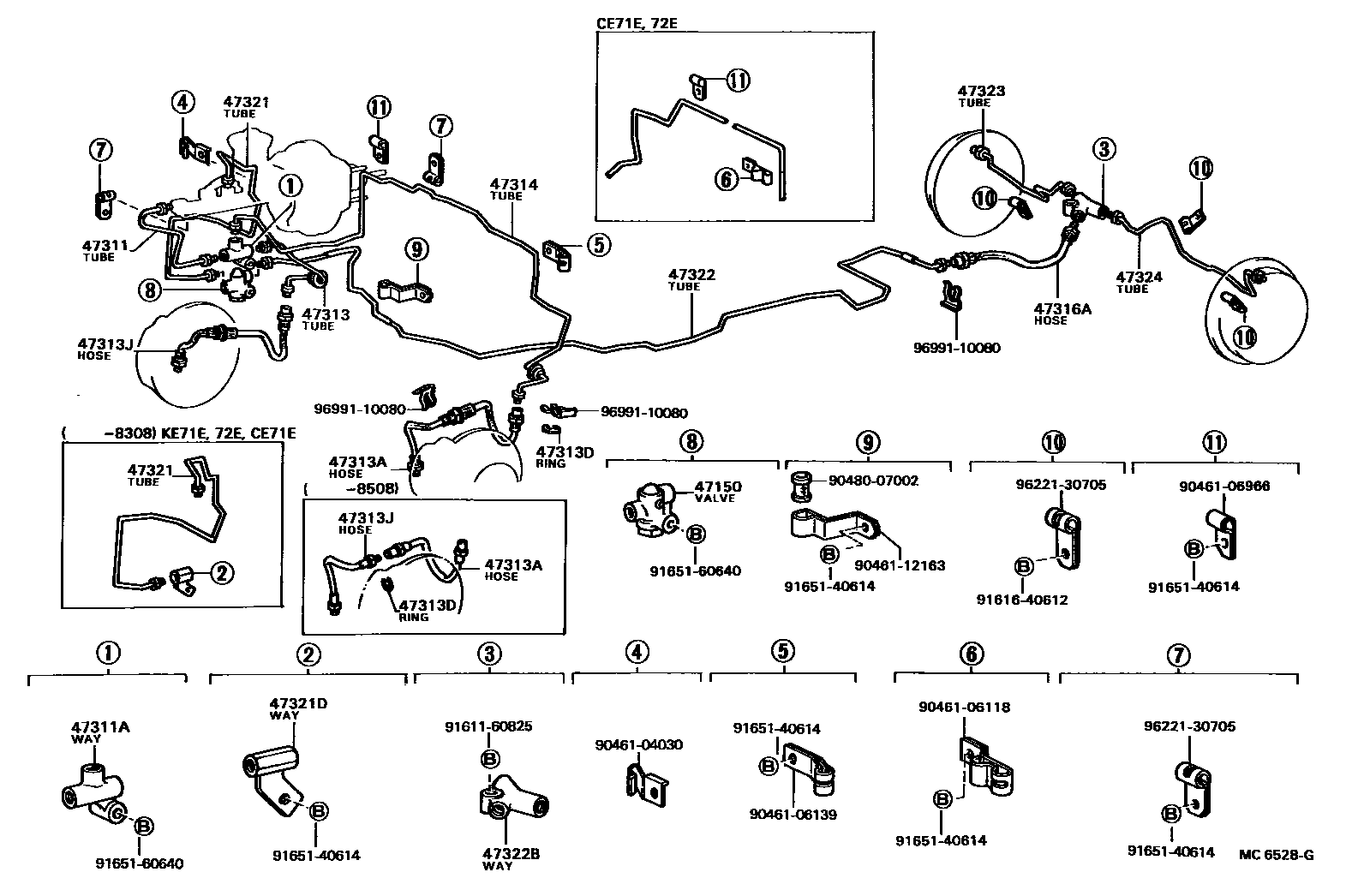 Toyota COROLLA 制动配管和卡箍 EPC diagram — MC6528G