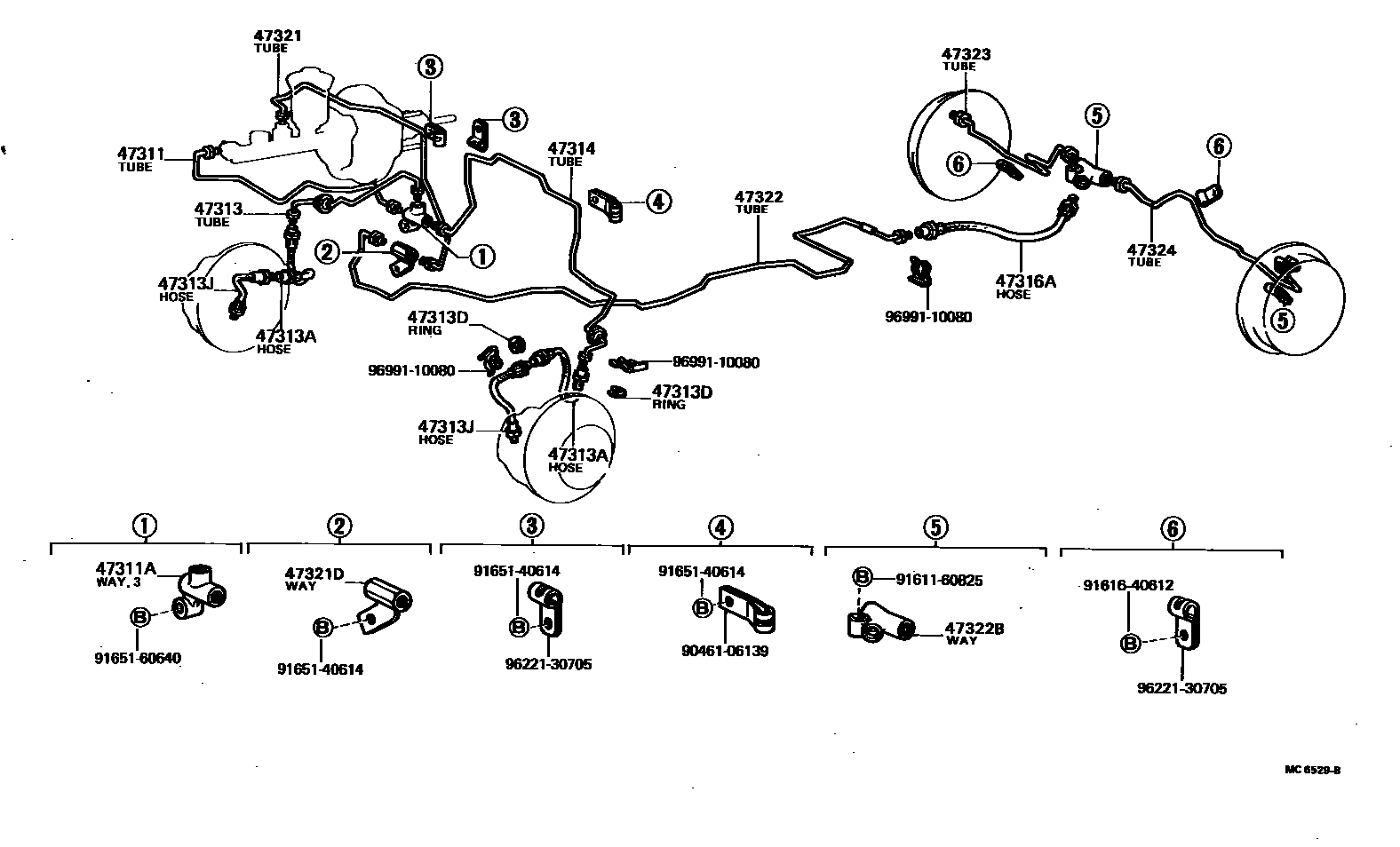 Toyota COROLLA 制动配管和卡箍 EPC diagram — MC6529B