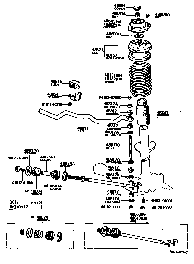Toyota COROLLA Front Spring & Shock Absorber EPC diagram — MC6323C