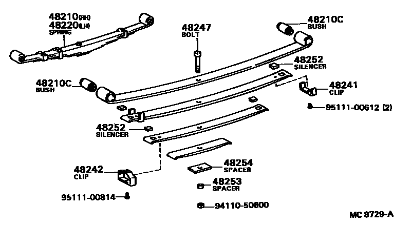 Toyota COROLLA Rear Spring & Shock Absorber EPC diagram — MC8729A