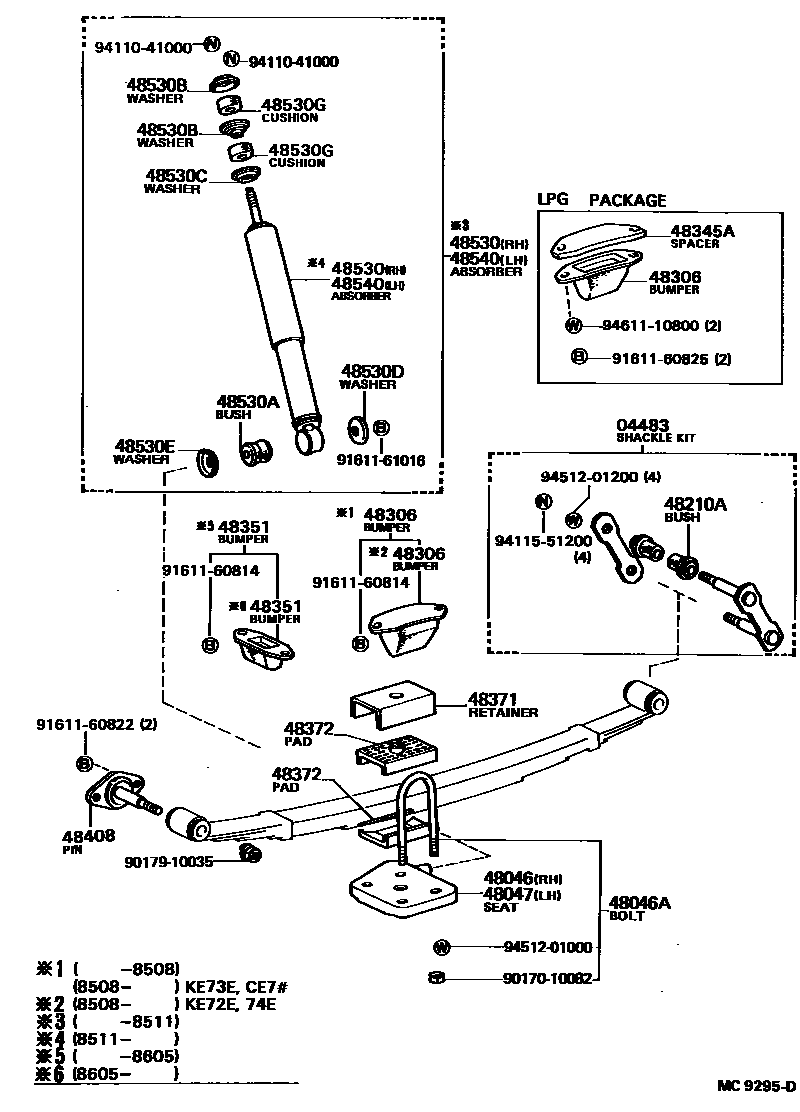 Toyota COROLLA Rear Spring & Shock Absorber EPC diagram — MC9295D