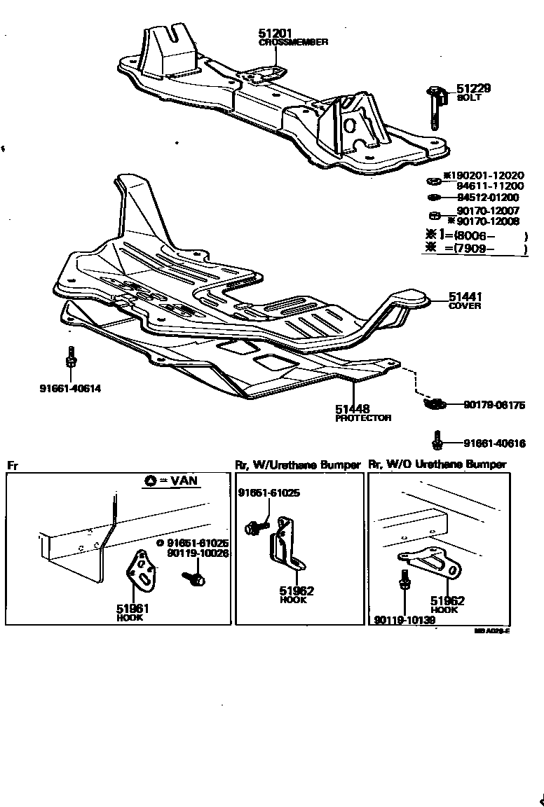 Toyota COROLLA 悬架横梁和发动机底罩 EPC diagram — MBA026E