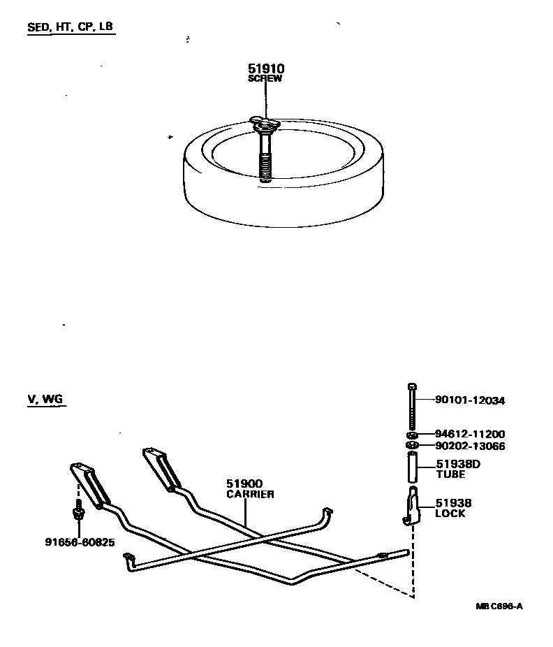 Toyota COROLLA Spare tire rack EPC diagram — MBC696A