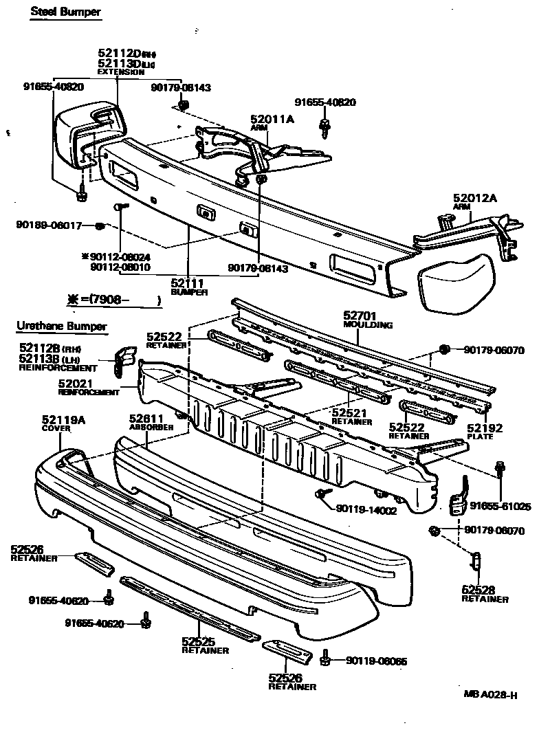 Toyota COROLLA 前保险杠及附件 EPC diagram — MBA028H