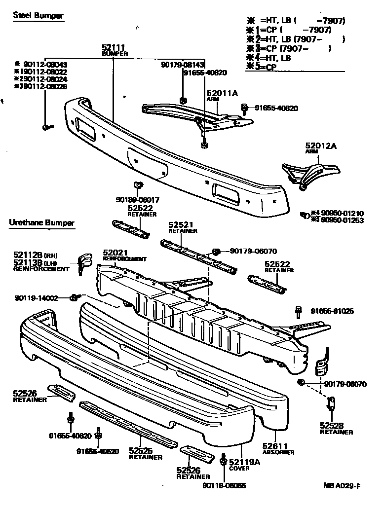 Toyota COROLLA 前保险杠及附件 EPC diagram — MBA029F