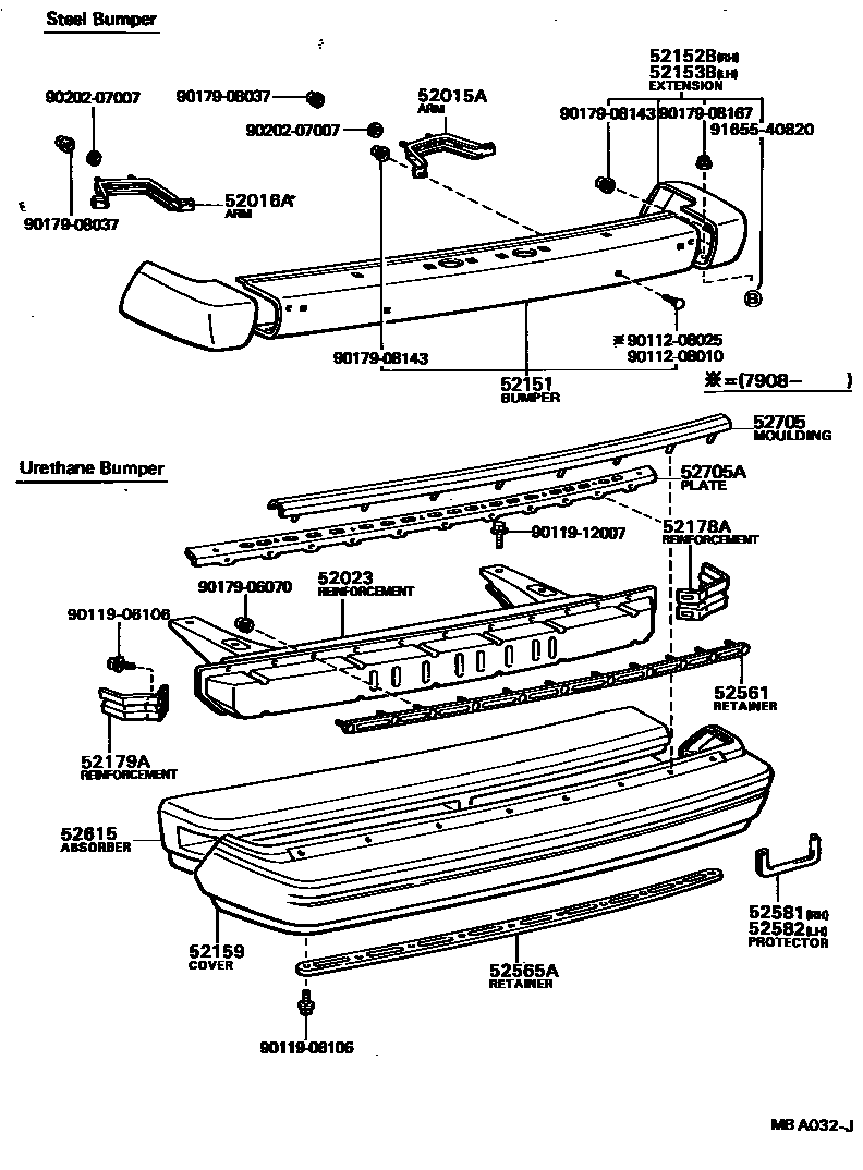 Toyota COROLLA 后保险杠及附件 EPC diagram — MBA032J