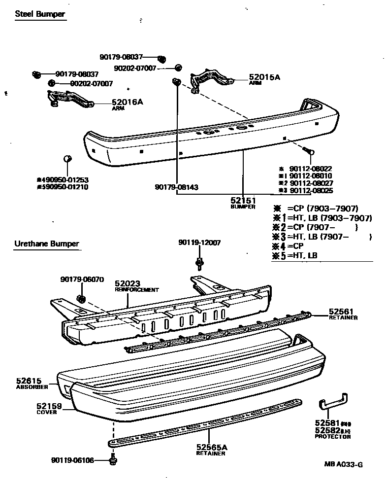 Toyota COROLLA 后保险杠及附件 EPC diagram — MBA033G