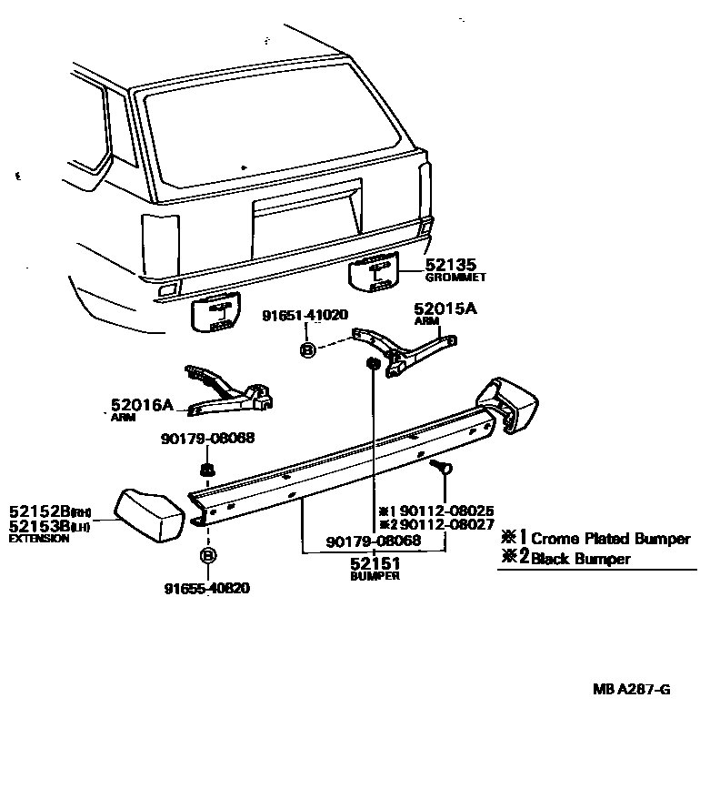 Toyota COROLLA 后保险杠及附件 EPC diagram — MBA287G