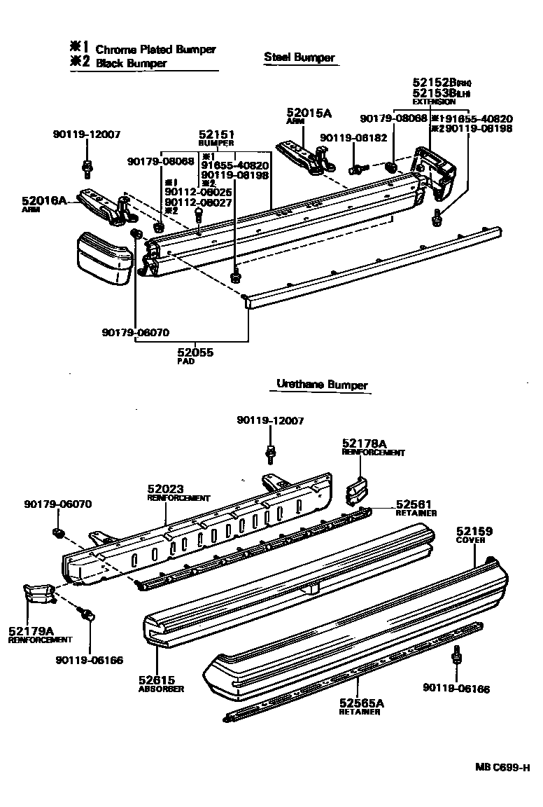 Toyota COROLLA 后保险杠及附件 EPC diagram — MBC699H