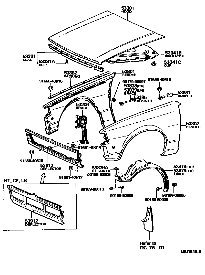 Toyota COROLLA 发动机盖和前翼子板 EPC diagram — MBD549B