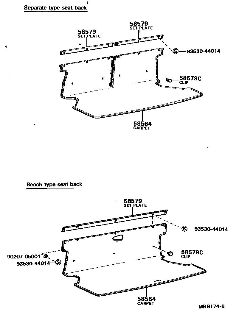 Toyota COROLLA 地板垫和地毯 EPC diagram — MBB174B