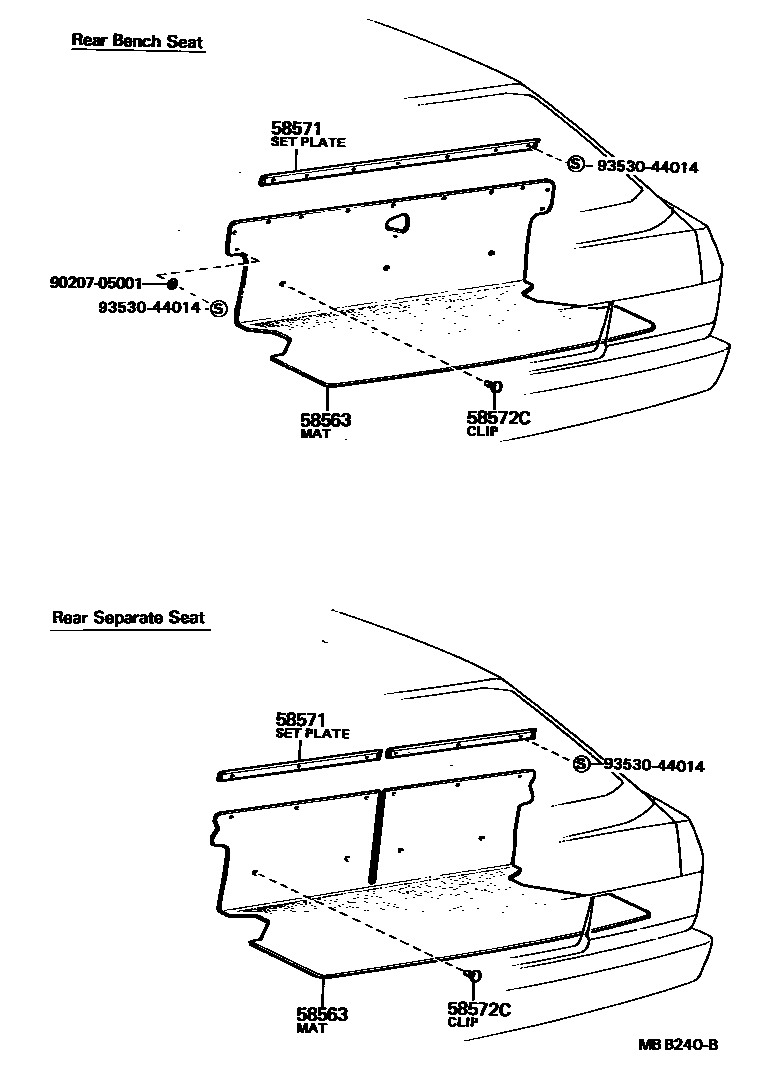 Toyota COROLLA 地板垫和地毯 EPC diagram — MBB240B