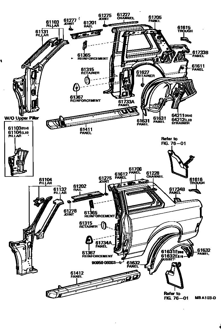 Toyota COROLLA 侧梁 EPC diagram — MBA103D