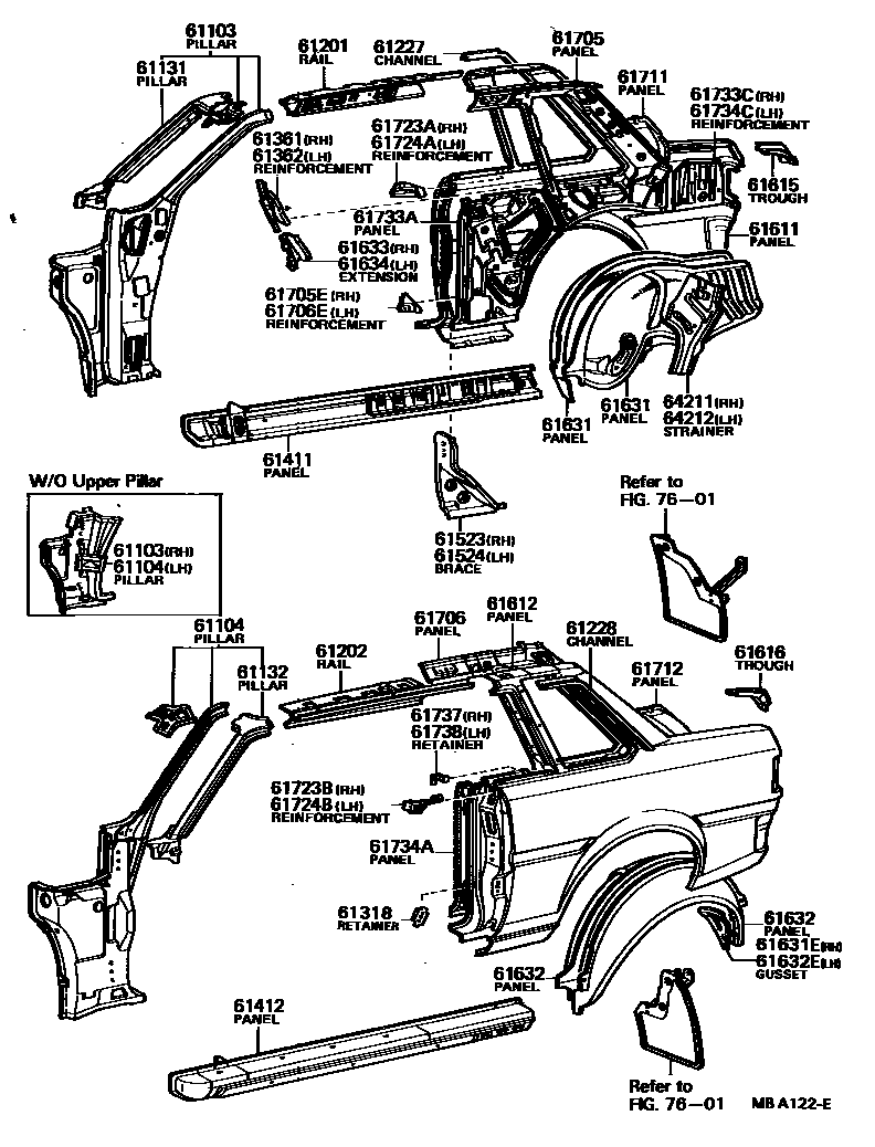 Toyota COROLLA 侧梁 EPC diagram — MBA122E