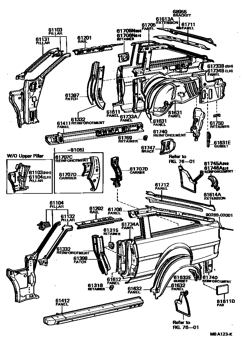 Toyota COROLLA 侧梁 EPC diagram — MBA123K