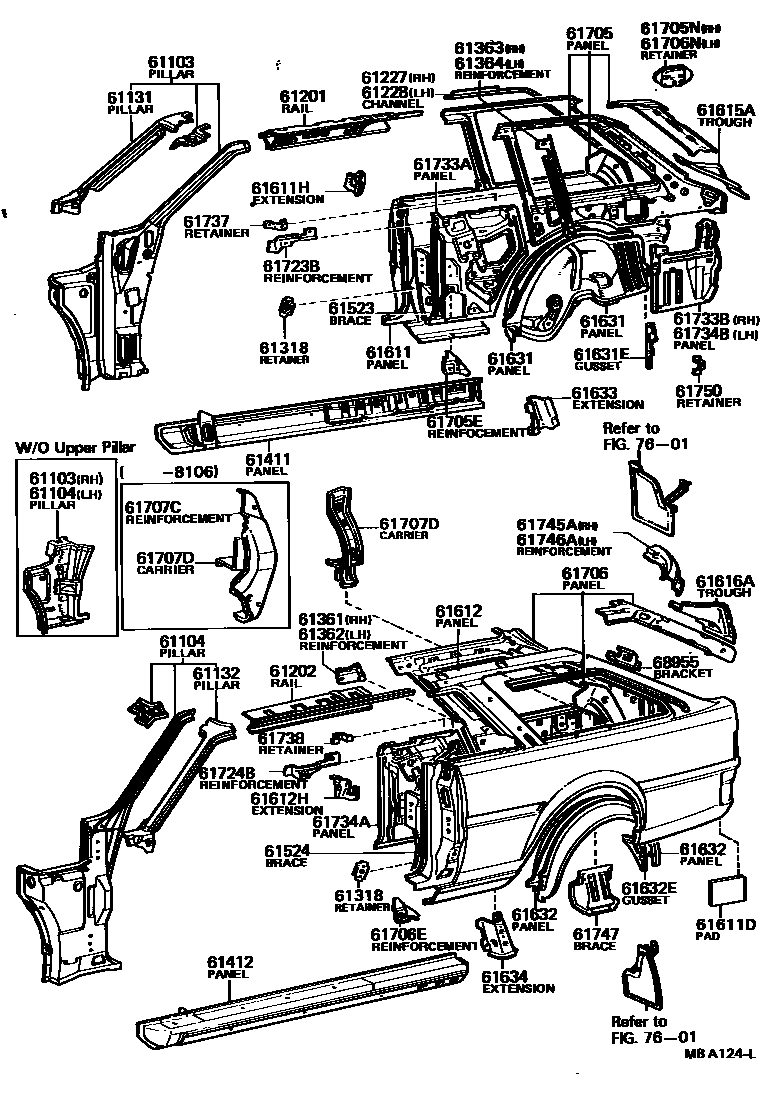 Toyota COROLLA 侧梁 EPC diagram — MBA124L