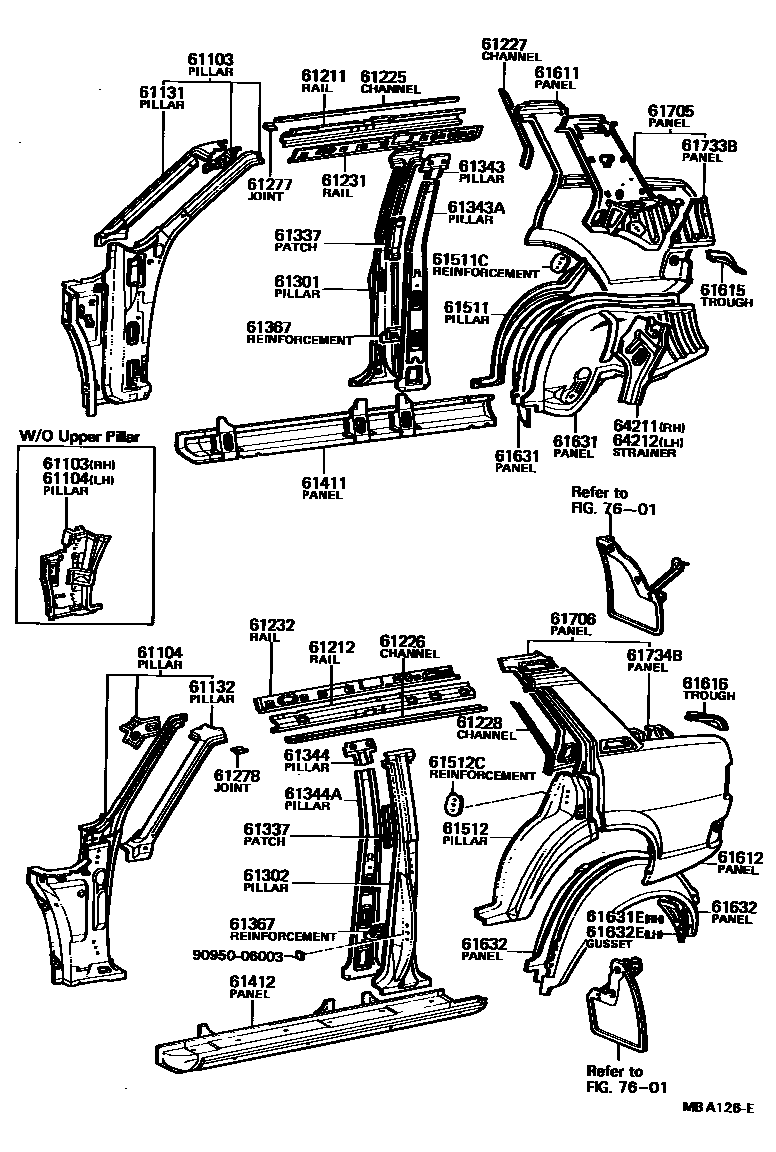 Toyota COROLLA 侧梁 EPC diagram — MBA126E