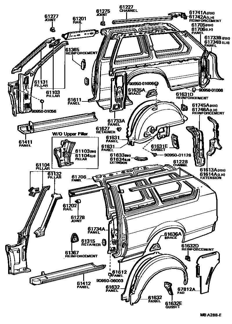 Toyota COROLLA 侧梁 EPC diagram — MBA288E