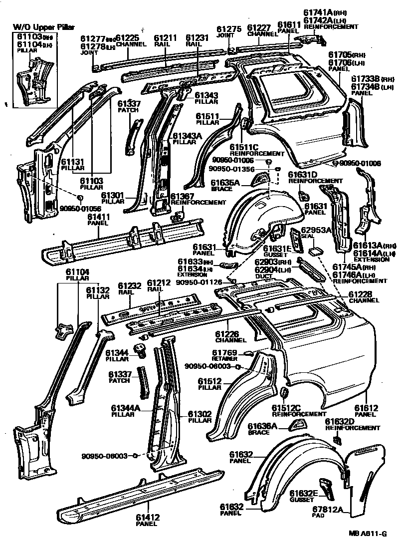 Toyota COROLLA 侧梁 EPC diagram — MBA611G