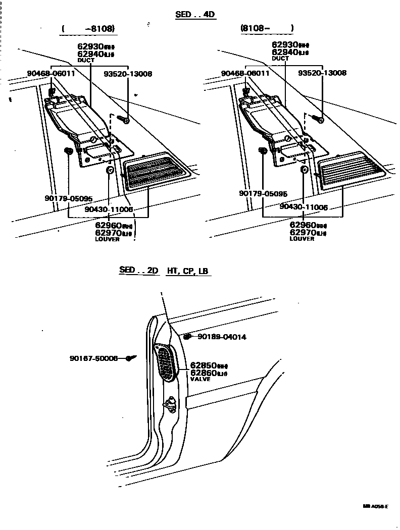 Toyota COROLLA 车侧通风装置 EPC diagram — MBA056E