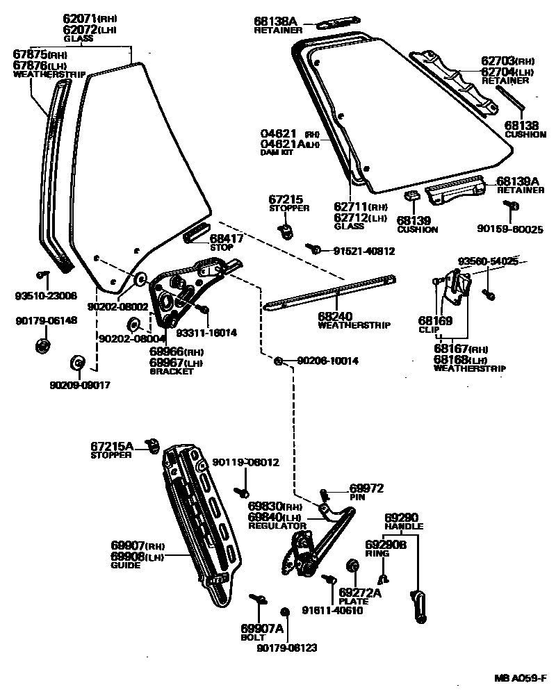 Toyota COROLLA 角窗 EPC diagram — MBA059F