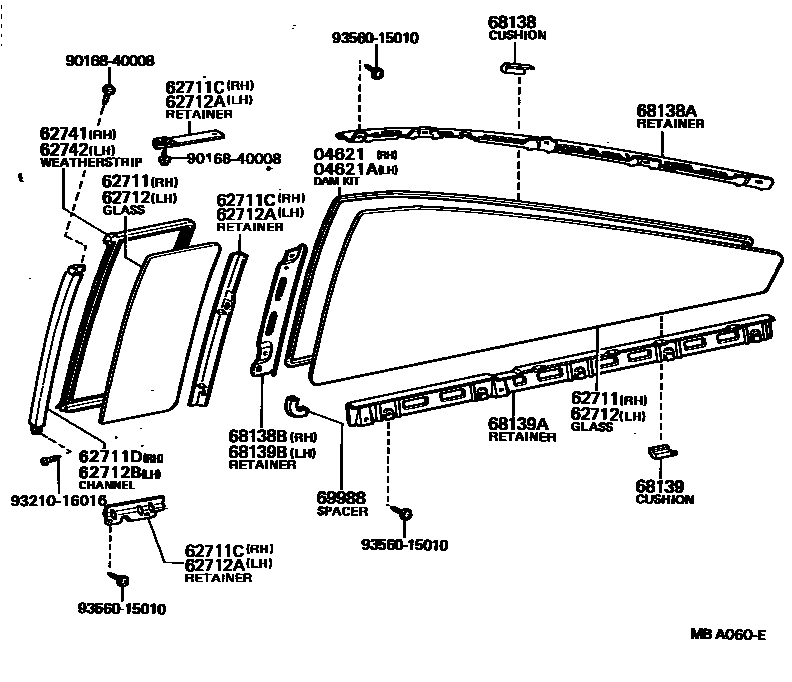 Toyota COROLLA 角窗 EPC diagram — MBA060E