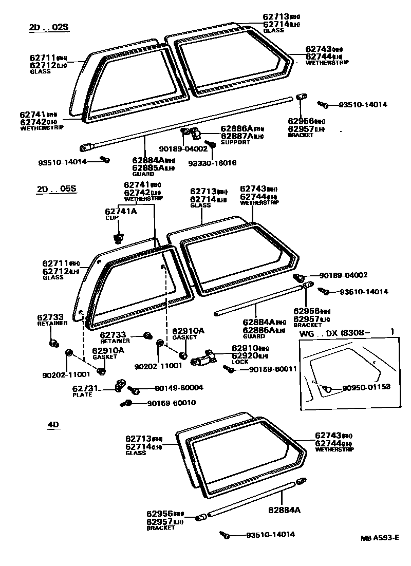 Toyota COROLLA 角窗 EPC diagram — MBA593E