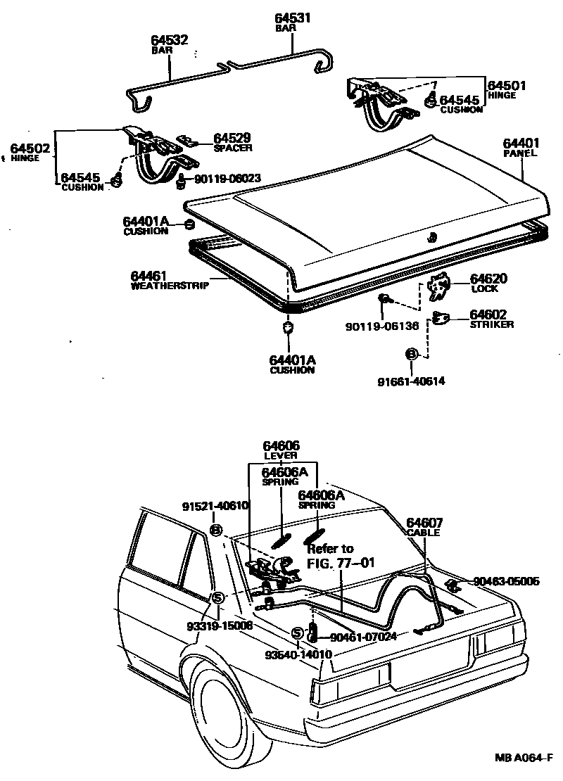 Toyota COROLLA 行李箱门和行李箱锁 EPC diagram — MBA064F