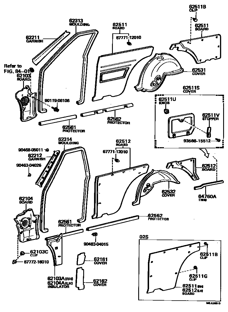 Toyota COROLLA 内饰板和车门防水胶条 EPC diagram — MBA596D