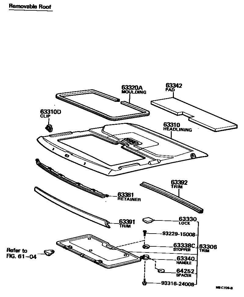 Toyota COROLLA 车顶内衬和消声垫 EPC diagram — MBC709B