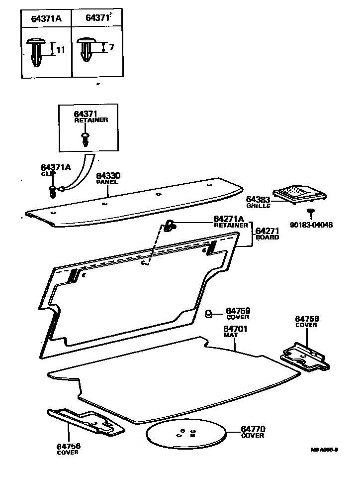 Toyota COROLLA 杂物箱板和行李箱垫 EPC diagram — MBA066B