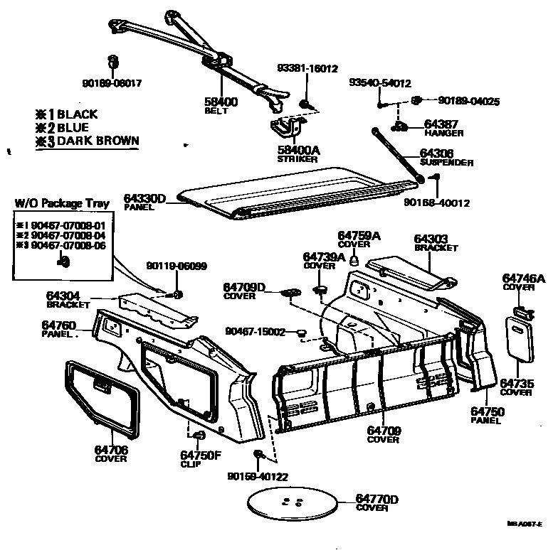 Toyota COROLLA 底板和底板装饰罩 EPC diagram — MBA067E