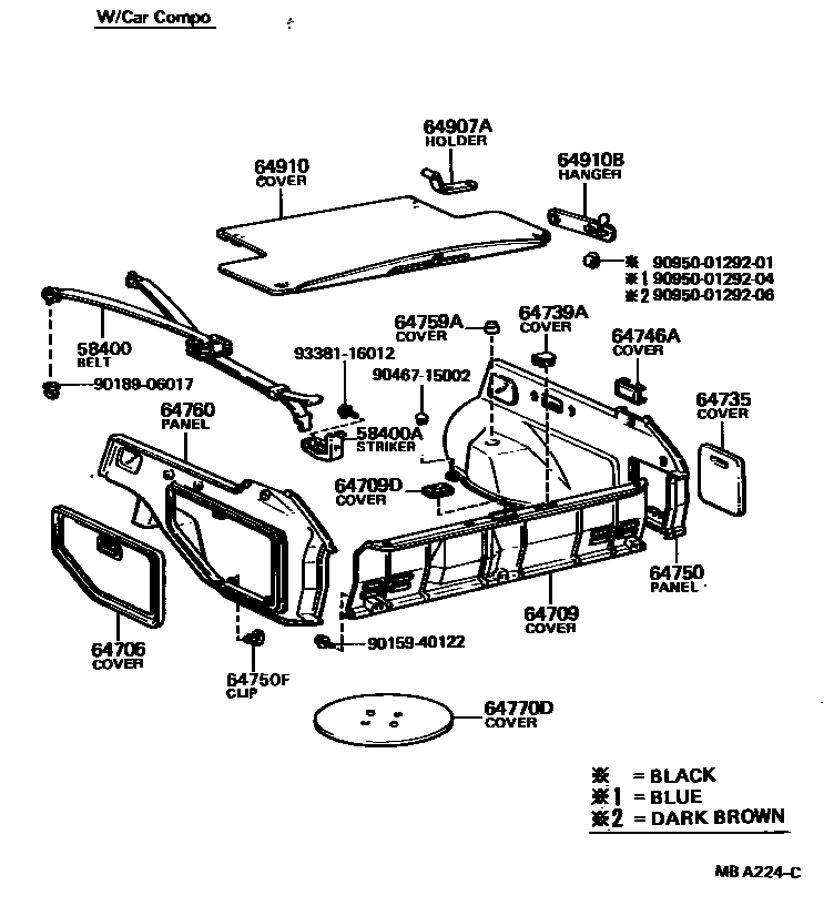 Toyota COROLLA 底板和底板装饰罩 EPC diagram — MBA224C