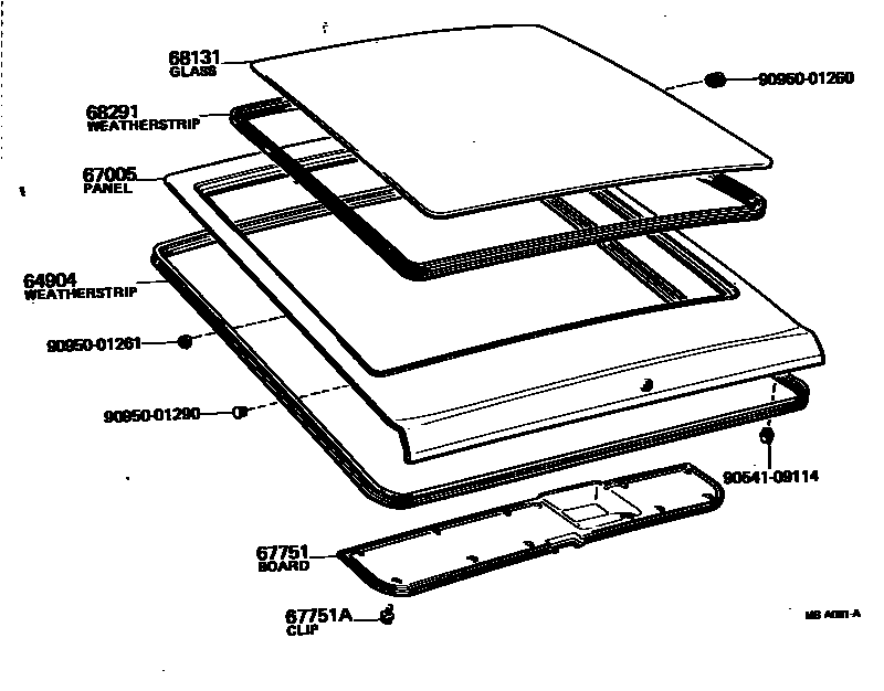 Toyota COROLLA 背门板和背门玻璃 EPC diagram — MBA081A