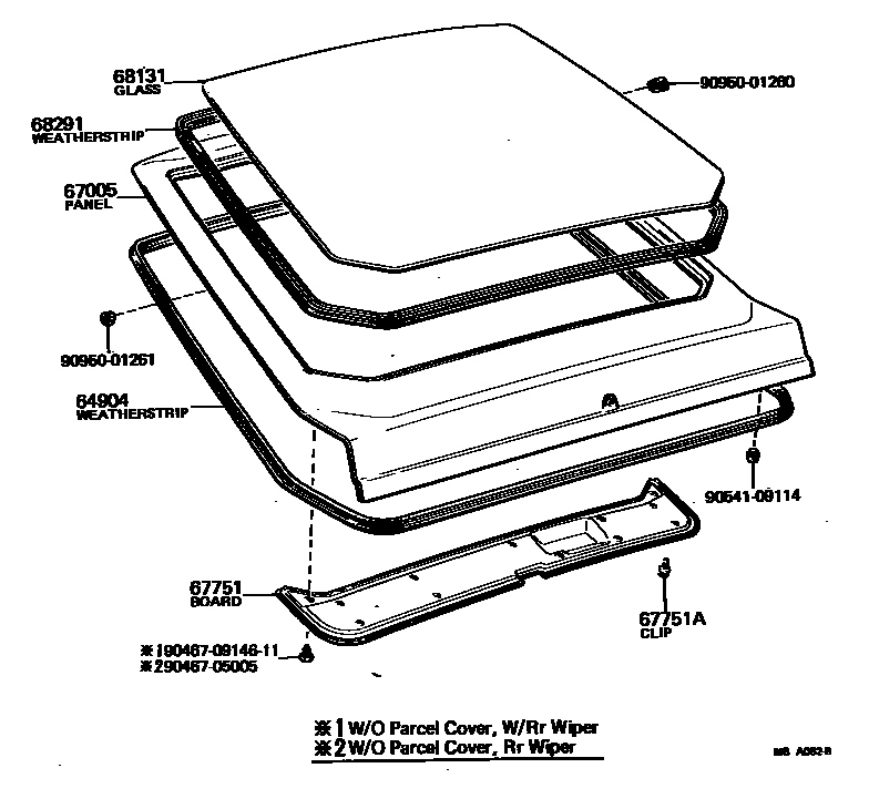 Toyota COROLLA 背门板和背门玻璃 EPC diagram — MBA082B