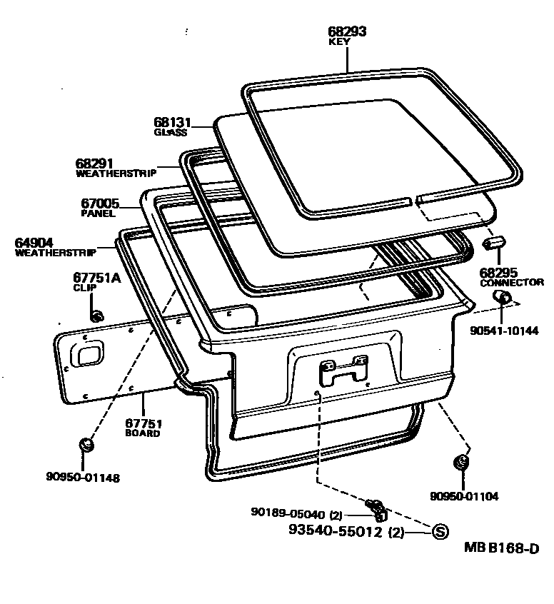 Toyota COROLLA 背门板和背门玻璃 EPC diagram — MBB168D
