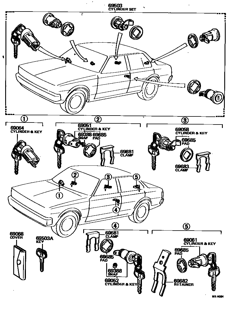 Toyota COROLLA 锁芯组件 EPC diagram — MBA084