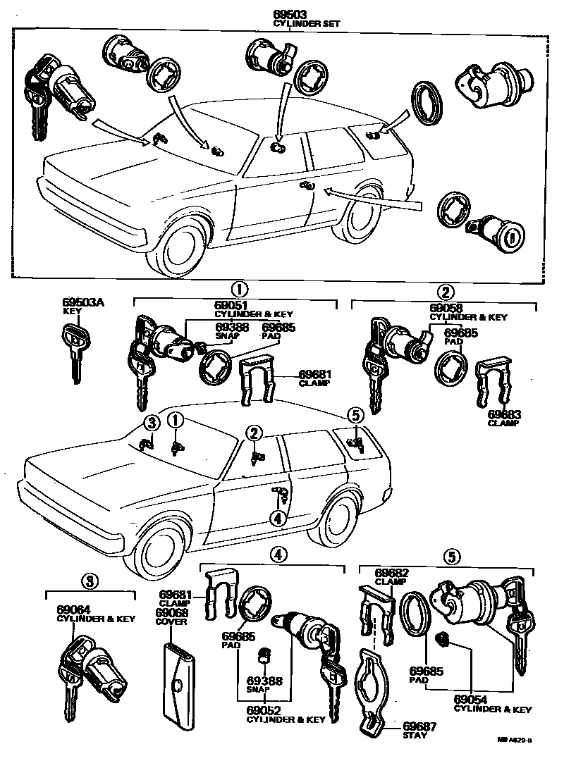 Toyota COROLLA 锁芯组件 EPC diagram — MBA629B