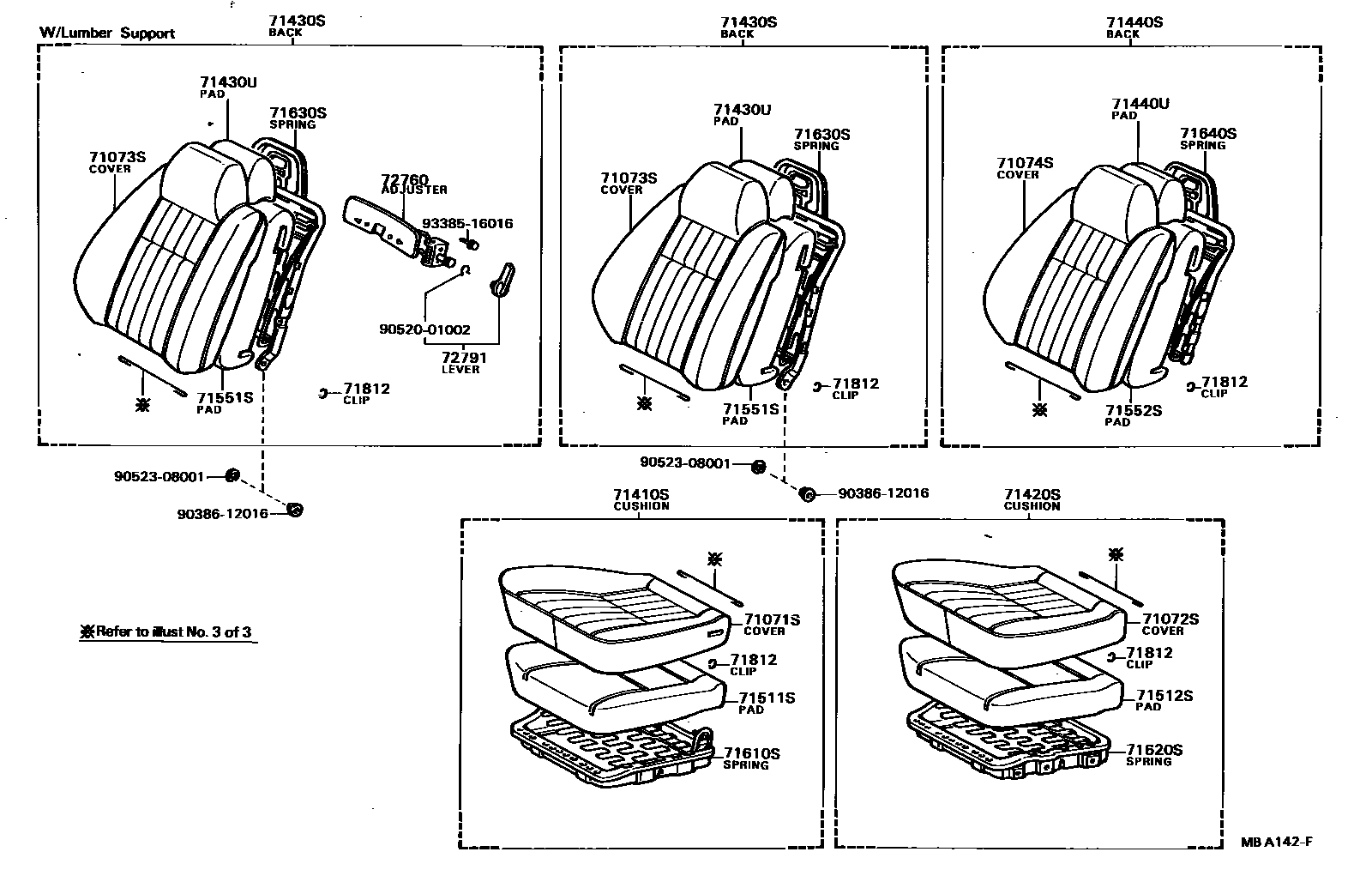 Toyota COROLLA 前排座椅和座椅滑轨 EPC diagram — MBA142F