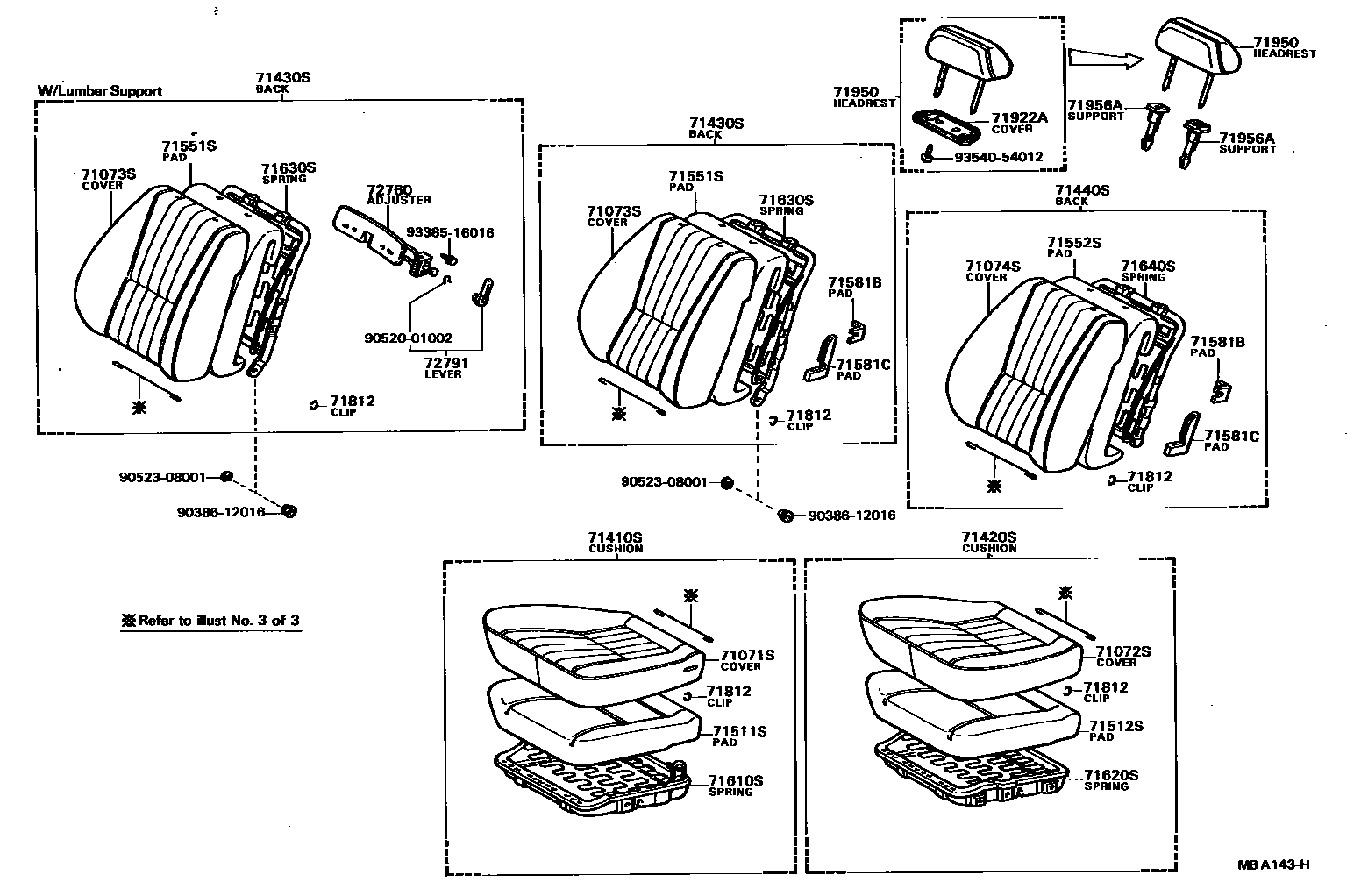 Toyota COROLLA 前排座椅和座椅滑轨 EPC diagram — MBA143H