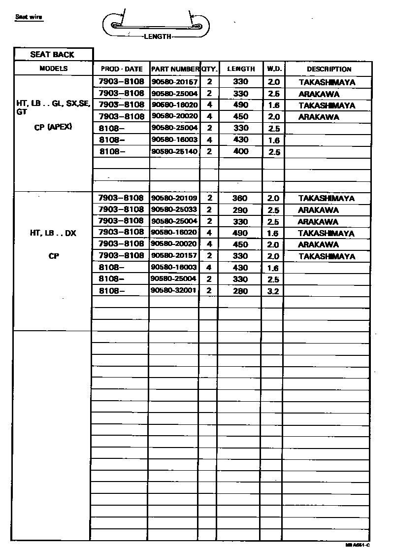 Toyota COROLLA 前排座椅和座椅滑轨 EPC diagram — MBA651C