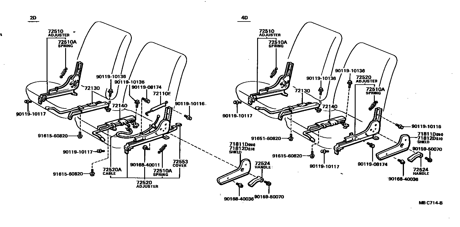 Toyota COROLLA 前排座椅和座椅滑轨 EPC diagram — MBC714B