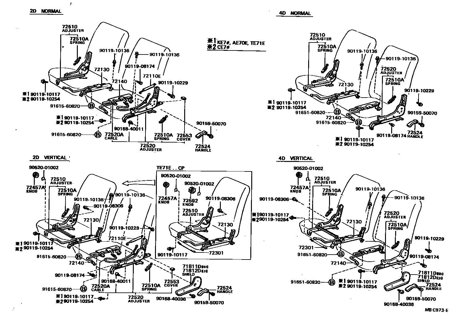 Toyota COROLLA 前排座椅和座椅滑轨 EPC diagram — MBC973E