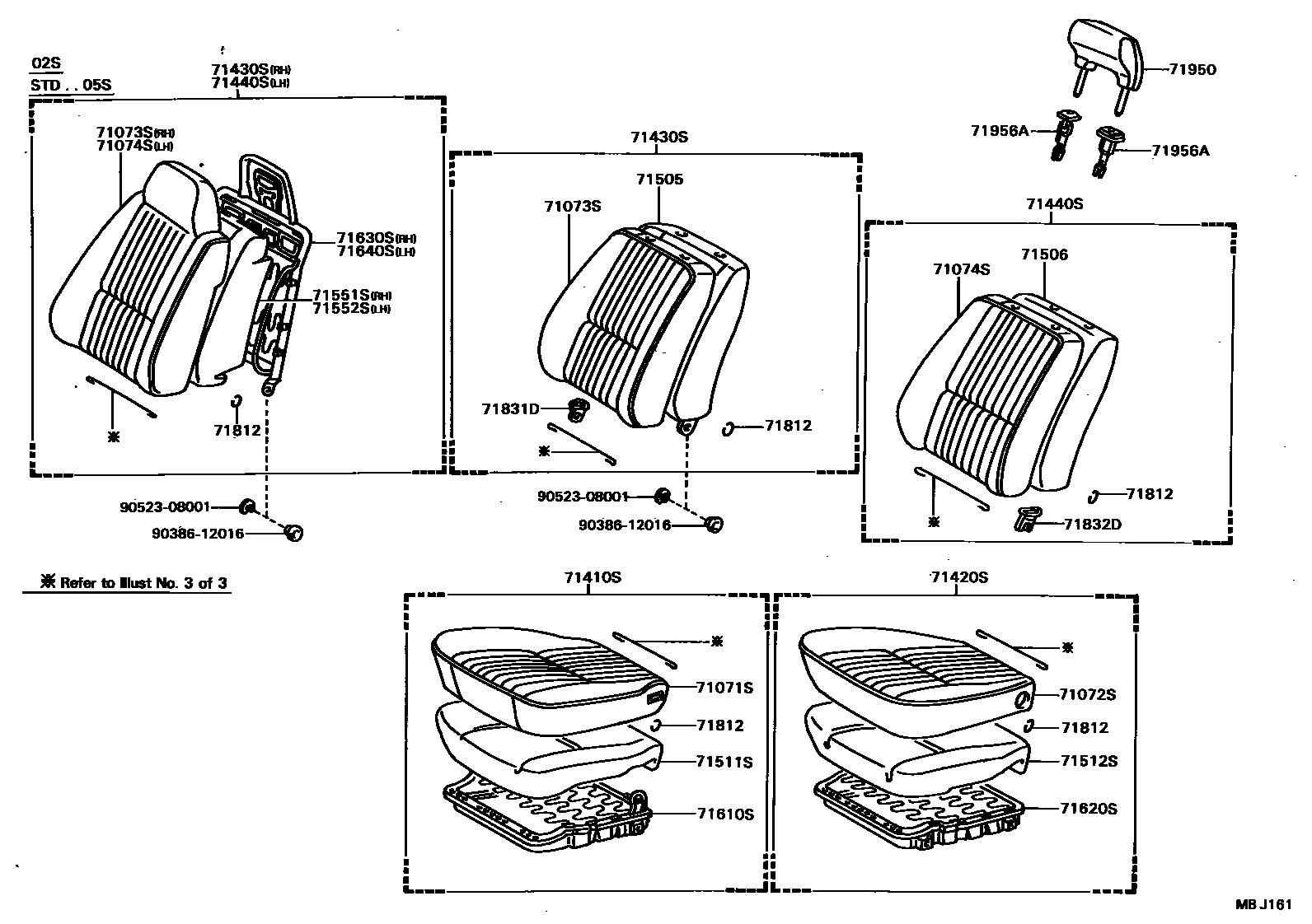 Toyota COROLLA 前排座椅和座椅滑轨 EPC diagram — MBJ161