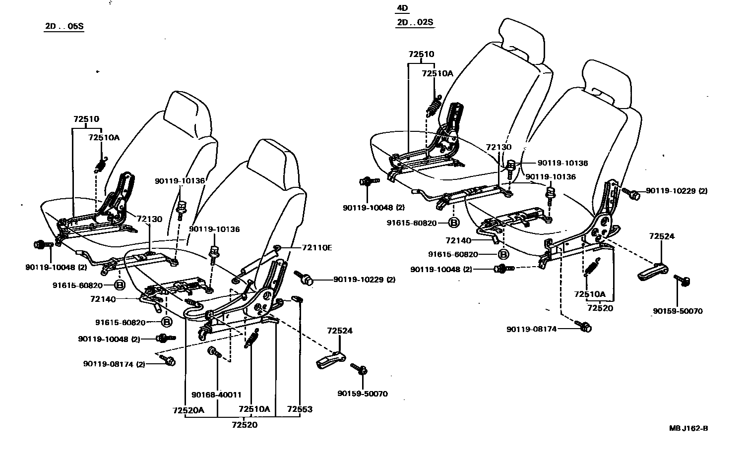Toyota COROLLA 前排座椅和座椅滑轨 EPC diagram — MBJ162B