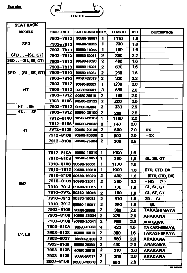 Toyota COROLLA 后排座椅和座椅滑轨 EPC diagram — MBA654D
