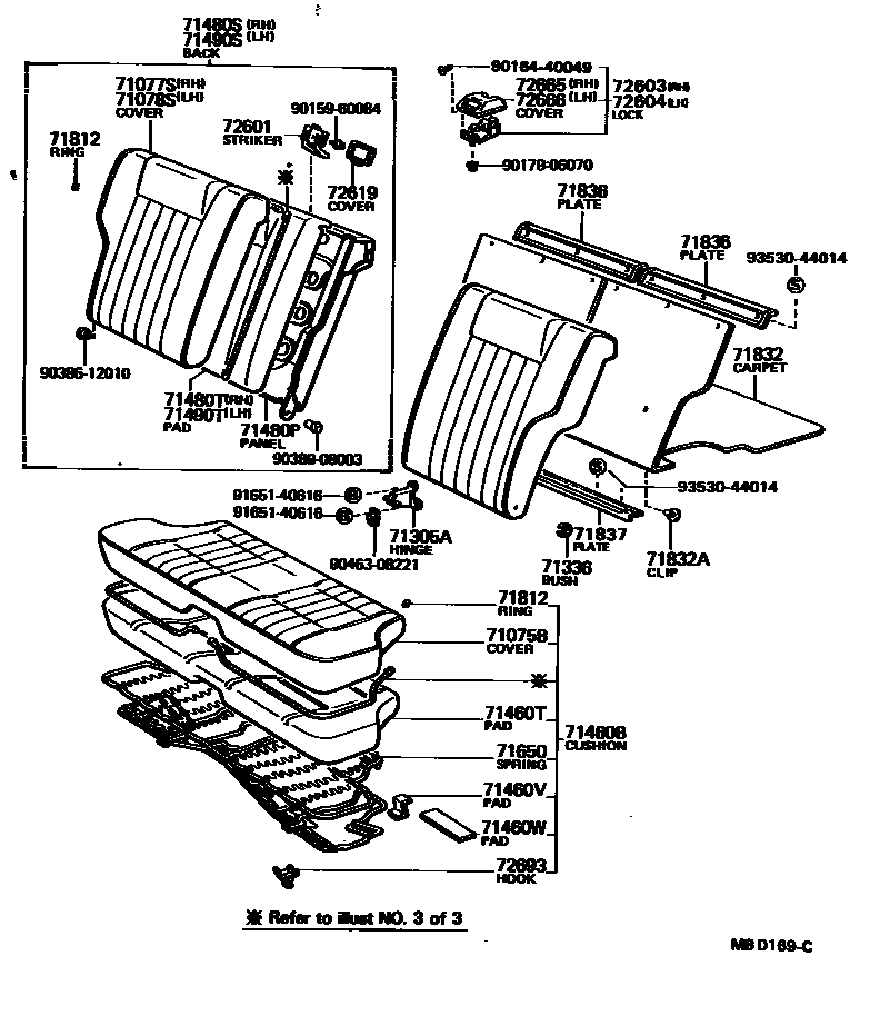 Toyota COROLLA 后排座椅和座椅滑轨 EPC diagram — MBD169C