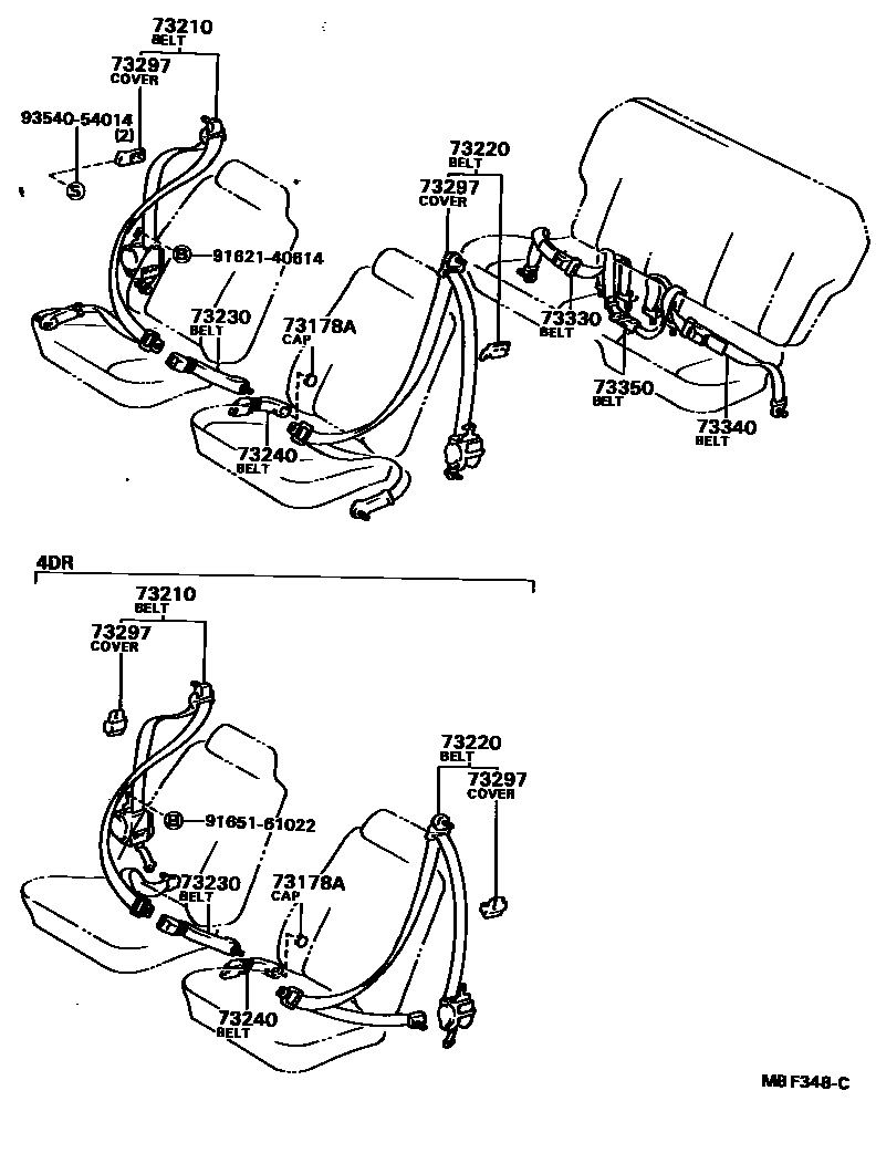 Toyota COROLLA 安全带和儿童保护座椅 EPC diagram — MBF348C