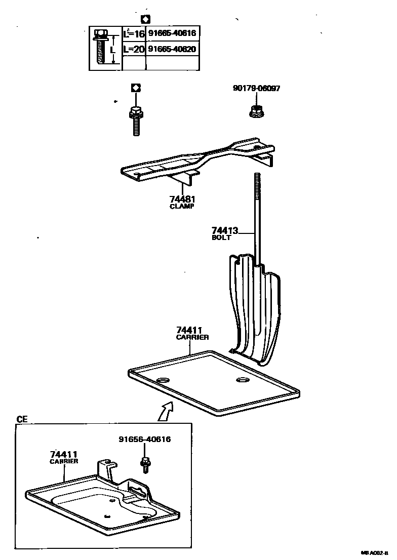 Toyota COROLLA battery holder EPC diagram — MBA092B