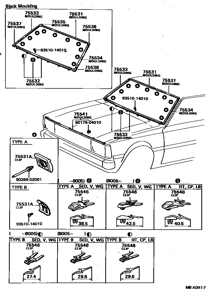 Toyota COROLLA 前防护条 EPC diagram — MBA097F